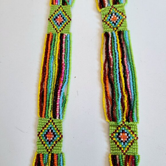 Handmade seed beads long multicolored multistring necklace. - Picture 3 of 4